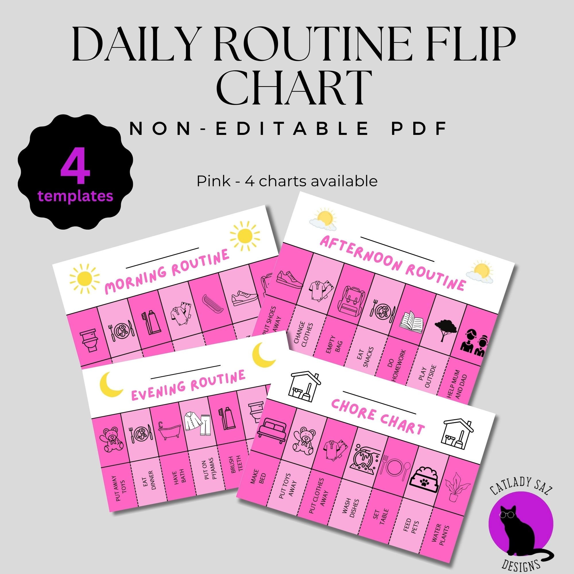 Daily Routine Pink Widget Pink Daily Routine Flip Chart: Toddler Visual Schedule (non-editable ...