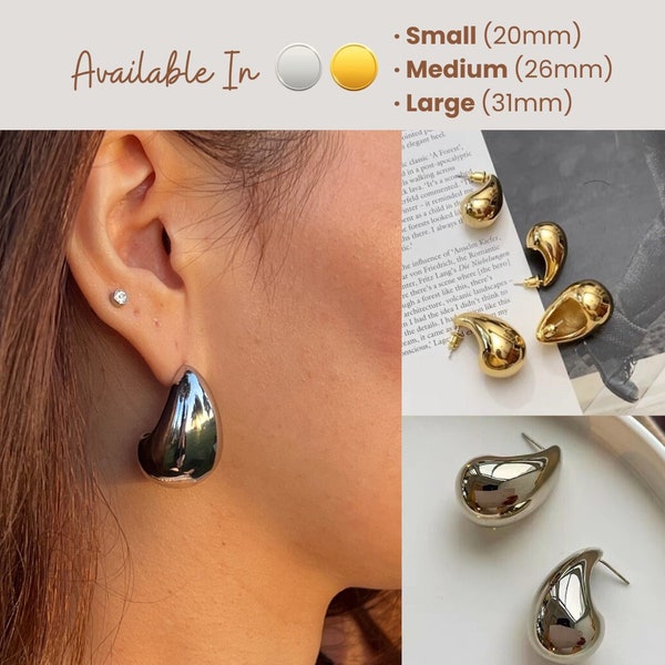 18K Gold Plated Teardrop Earrings, Drop Dupe Earrings, Chunky Dome Drop Earrings,Super Chunky Teardrop Earrings | Handmade Jewelry
