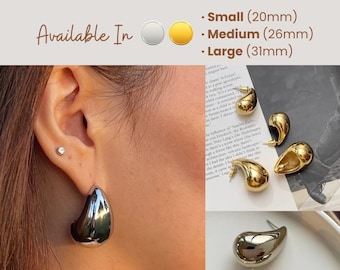 18K Gold Plated Teardrop Earrings, Drop Dupe Earrings, Chunky Dome Drop Earrings,Super Chunky Teardrop Earrings | Handmade Jewelry