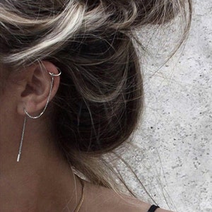 Gold, Silver Ear Cuff Chain Earrings, Perfect Minimalist Ear Threader, Silver Ear Cuff Threader, Gold Ear Cuff, Silver Chain Ear Cuff image 3