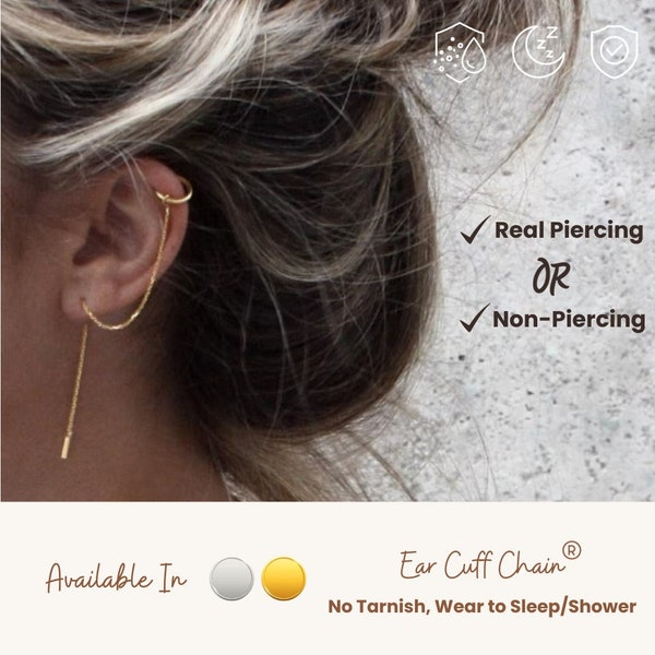 Gold, Silver Ear Cuff Chain Earrings, Perfect Minimalist Ear Threader, Silver Ear Cuff Threader, Gold Ear Cuff, Silver Chain Ear Cuff