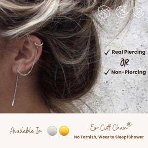 Silver Ear Cuff Chain Earrings, Perfect Minimalist Ear Threader, Silver Ear Cuff Threader, Gold Ear Cuff, Silver Chain Ear Cuff