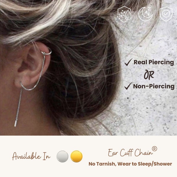 Silver Ear Cuff Chain Earrings, Perfect Minimalist Ear Threader, Silver Ear Cuff Threader, Gold Ear Cuff, Silver Chain Ear Cuff