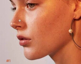 SERIES D - 20G CZ Nose Stud (Piercing Required), Statemen Nose Stud, L Bend Nose Stud, Nose Jewelry, Mini Nose Stud, Gemstone Tiny Nose Stud