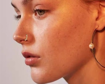 Gold, Silver, Rose Gold Dainty 20G Pave Nose Ring (Piercing Required), Minimalist Nose Hoop, Tiny Helix Hoop, Dainty Hoop, SERIES P