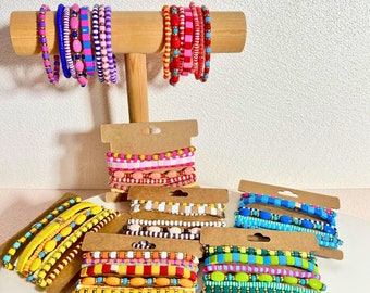 Op de natuur geïnspireerde rekbare emaille tegelarmbandsets, regenboogarmbandsets, vriendschapsarmbanden, colorblock stapelarmband, Boho armband