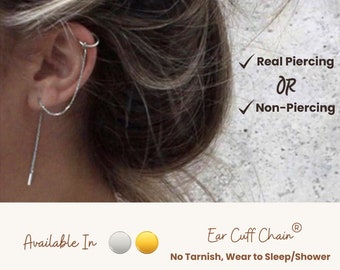 Zilveren Ear Cuff Chain Oorbellen, Perfecte Minimalistische Ear Threader, Silver Ear Cuff Threader, Gold Ear Cuff, Silver Chain Ear Cuff