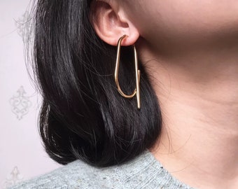 60mm 18K Gold Plated Rectangle Hoops (A Pair), Gold Oblong Earrings, Silver Oval Hoop Earrings, Rose Gold Hoop Earrings, No Tarnish Earrings