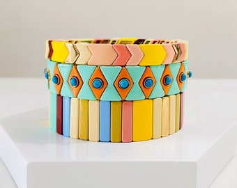 Ice Cream Emaille Tegelkralen, Colorblock Armbanden, Emaille Kralen, Trendy Tila, Stretch Armbanden, Boho Armbanden, Tegelkralen, Cadeau idee