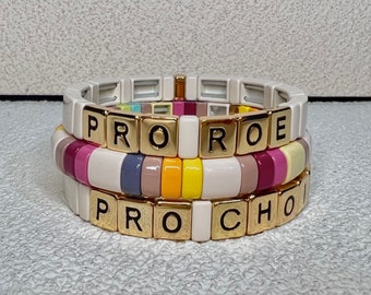 Pro Roe Enamel Tile Bracelet Sets, PRO CHOICE Colorblock Bracelets, 1973 Bracelets, Woman’s Right Tile Beads Bracelets, Stacking Bracelets