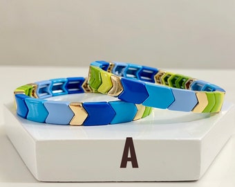 Rainbow Mix Arrow Enamel Tile Bracelets, Colorblock Bracelets, Tile Beads Bracelets, Stacking Bracelets, Stretchy Bracelets, Boho Bracelets