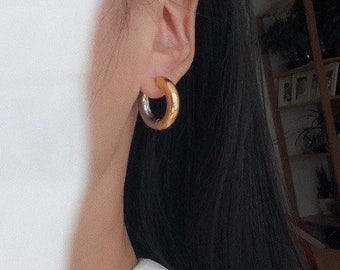 23mm 18K Gold Plated Chunky Double Color Hoops (A Pair), Gold Silver Mix Hoop Earrings, Chunky Hoops, Statement Hoops, Everyday Hoops