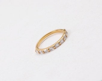 18K Gold Plated Baguette Ring, CZ Stacking Ring, Diamond Half Band, Dainty CZ Ring, Minimalist Ring, Stacking Ring, Gift for Her