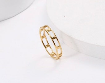 18K Gold Plated Simplistic Chain Ring, Mini Gold Ring, Minimalist Ring, Stacking Ring, Everyday Ring, Simplistic Ring