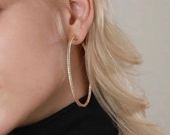 Gift for Teenager Bridesmaid Earrings Clear Rhinestone Hoops Weekday Bling Pierced Silver Hoop Earrings