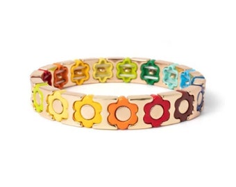 Regenboog en Bloemblaadje Kleur Bloem Emaille Tegel Kralen Armbanden (Serie A), Tegel Armbanden, Colorblock Armband, Tegel Emaille Kralen Armbanden