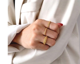 Gold Plated Twisted Ring, Stackable Ring, Gold Woven Ring, Simplistic Ring, Gold Band, Statement Ring