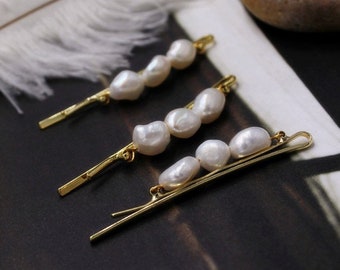 Freshwater Baroque Pearl Hair Clip, Genuine Pearl Barrette, Wedding Hair Accessory, Bridesmaid Gifts, Gold Barrette, Pearl Hair Clip