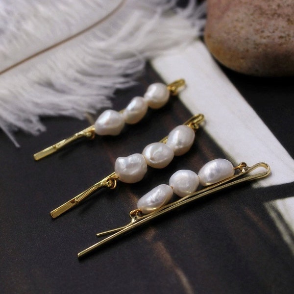 Süßwasser Barock Perle Haarspange in Gold oder Silber, echte Perle Haarspange, Hochzeit Haarschmuck, Brautjungfer Geschenke, Hen Do Haarspange Geschenk