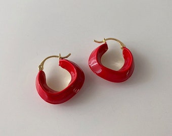 Vintage Hoop Earrings, Enamel Huggies, Enamel Hoop Earrings, Christmas Earrings, Vintage Earrings, Green Hoops, Red Hoops, Christmas Gifts