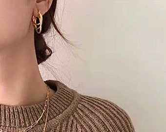 18K Gold Plated Twist Triple Hoop Earrings (A Pair), Gold Hoop Earrings, Triple Hoop Earrings, Hoop Earrings, Minimalist Earrings