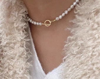 Ras de cou OT en perles d'eau douce véritables de qualité 5-6 mm, tour de cou en perles de rocaille, collier de perles d'eau douce véritables, cadeau de demoiselle d'honneur, cadeau pour elle
