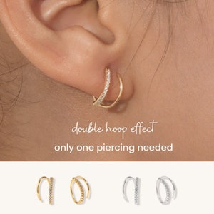 Sterling Silver Single Pierced Double Hoops, Minimalist Spiral Earrings, Pave Spiral Hoop Earring, Dainty Hoop Earring, Tiny Huggie Hoops