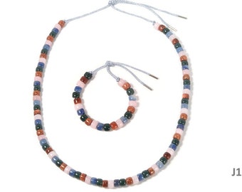 Adjustable Earth Color Big Pony Bead Bracelet & Necklace (Series J), 7mm Natural Big Stone, Tie On Bracelet Necklace, Pony Stone
