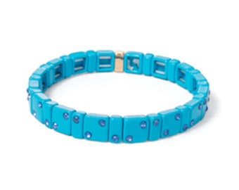 Mini Crystal Ocean Blue Enamel Tile Bracelet Sets, Colorblock Bracelets, Tile Beads Bracelets, Stacking Bracelets, EBCDTB1213H