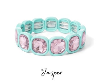 Nature-Inspired Oversized Crystal Stretchy Enamel Tile Bracelets, Opal Bracelets, Bridesmaid Bracelets, Colorblock Stacking Bracelets (BA)