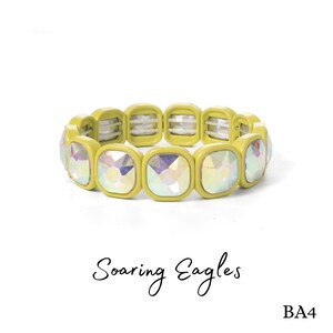 Nature-Inspired Oversized Crystal Stretchy Enamel Tile Bracelets, Opal Bracelets, Bridesmaid Bracelets, Colorblock Stacking Bracelets BA Soaring Eagles (BA4)