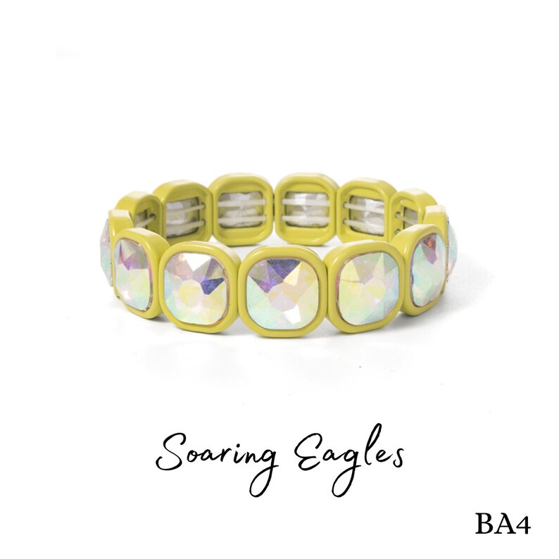 Nature-Inspired Oversized Crystal Stretchy Enamel Tile Bracelets, Opal Bracelets, Bridesmaid Bracelets, Colorblock Stacking Bracelets BA Soaring Eagles (BA4)