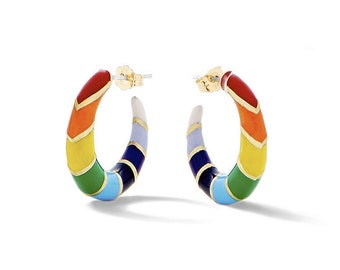 Enamel Rainbow Hoops (A Pair), Rainbow Earrings, Enamel Earrings, Glossy Enamel Earrings, Enamel Hoops, Gift for her