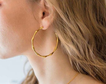 Bamboo Hoops, Hoop Earrings (A Pair), Gold Hoop Earrings, Hoop Earrings, Light Weight Hoops, Large Hoop Earrings, Statement Hoop Earrings