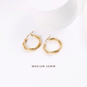 18K Gold Plated Minimalist Twist Hoop Earrings A Pair, Everyday Hoops, Bridesmaid Gifts, Hen Do Earring, Silver Hoops, Lightweight Earring image 6