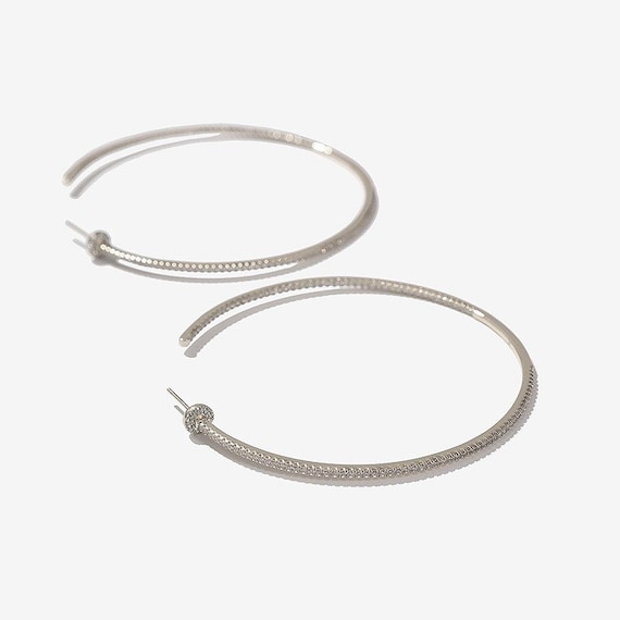 Mini Pave Hoop Crystal Earrings in Sterling Silver - Talisa