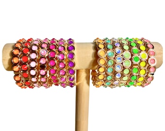 Kleine Crystal Golden Disco Rainbow Emaille Tegel Armband Sets, Colorblock Armbanden, Tegel Kralen Armbanden, Stapelen Armbanden, EB0009