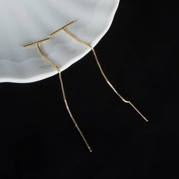 18K Gold Plated Threader Earrings Dainty Chain Earrings Pull