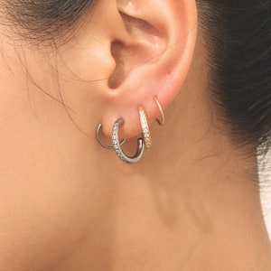18K Gold Plated Single Pierced Double Hoops, Pave Spiral Earrings, Rose Gold Spiral Hoop Earring, Dainty Hoop Earring, Tiny Huggie Hoops image 3