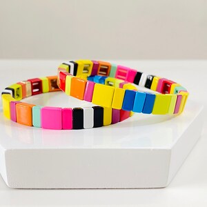 Highlight Mix Enamel Tile Bracelet Sets, Colorblock Bracelets, Tile Beads Bracelets, Stacking Bracelets, Stretchy Bracelets, Boho Bracelets Narrow (single)