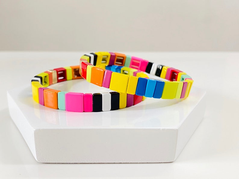 Highlight Mix Enamel Tile Bracelet Sets, Colorblock Bracelets, Tile Beads Bracelets, Stacking Bracelets, Stretchy Bracelets, Boho Bracelets Narrow (single)