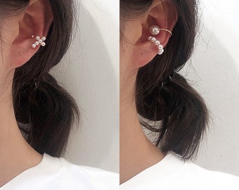 Nessun piercing, set di 3 polsini dell'orecchio di perla, polsino dell'orecchio incrociato, polsino dell'orecchio di perla, orecchini a cerchio di perle, orecchini a cerchio mini, orecchini a cerchio di perle, mini polsino