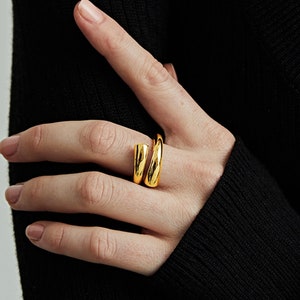 18K Gold Plated Thick Ring, Chunky Rings, Chic Gold Ring, Simple Ring, Quality Statement Ring, Gold Vintage Ring, Silver Chunky Ring image 1