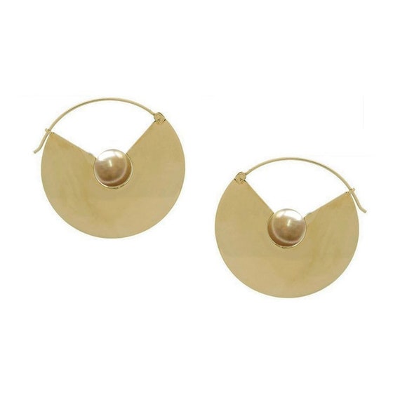 Vintage Hoop Disc Pearl Earrings A Pair Half Moon Earrings - Etsy