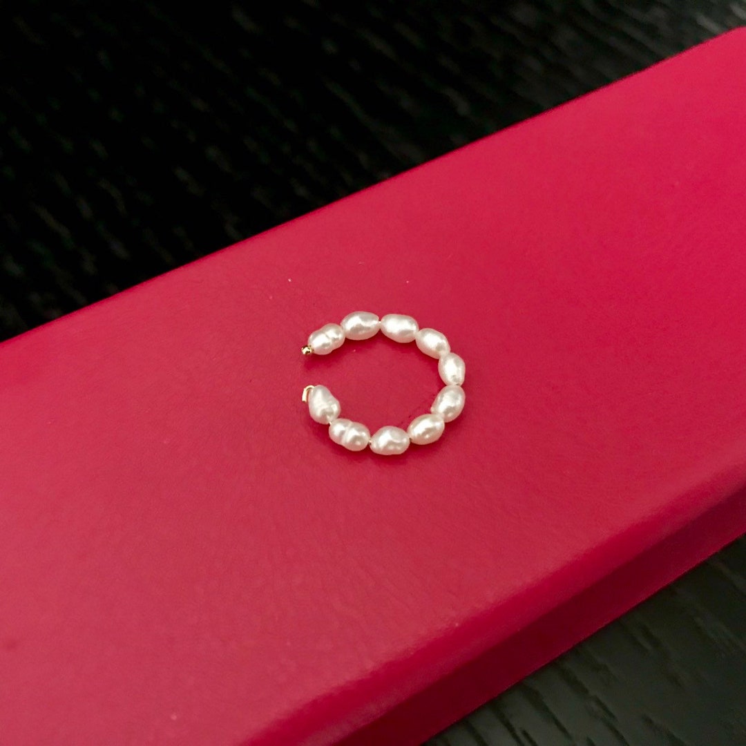 No Piercing Real Pearl Ear Cuff Gold Ear Cuff Tiny Gold Ear Etsy