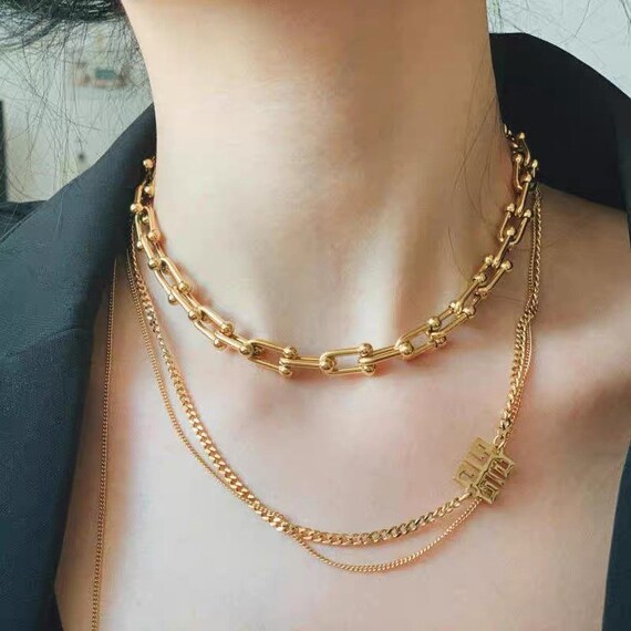 18K Gold Plated U Link Chain Necklace 