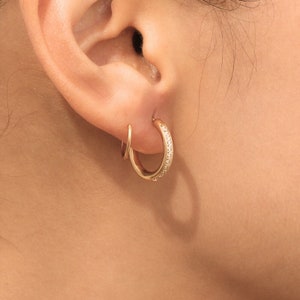 18K Gold Plated Single Pierced Double Hoops, Pave Spiral Earrings, Rose Gold Spiral Hoop Earring, Dainty Hoop Earring, Tiny Huggie Hoops image 4