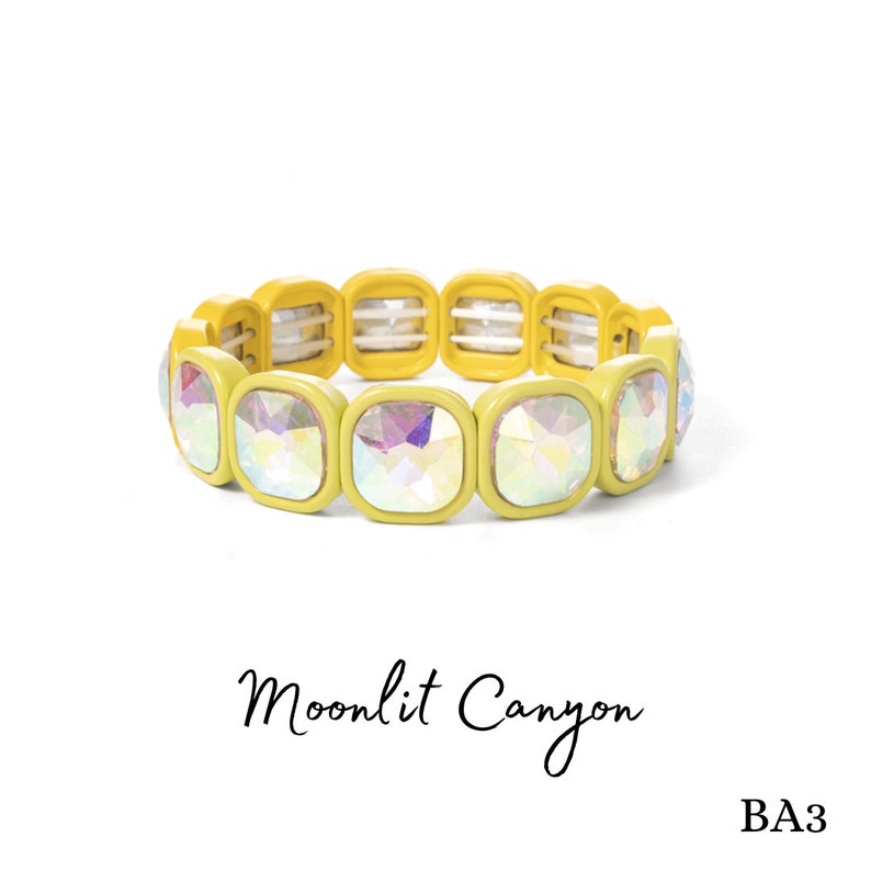 Nature-Inspired Oversized Crystal Stretchy Enamel Tile Bracelets, Opal Bracelets, Bridesmaid Bracelets, Colorblock Stacking Bracelets BA Moonlit Canyon (BA3)