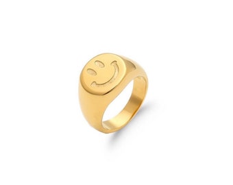 18K Gold Plated Smiley Face Ring, Emoji Ring, Happy Face Ring, Gold Chunky Ring, Stacking Ring, Birthday Gift Ring, Friendship Ring