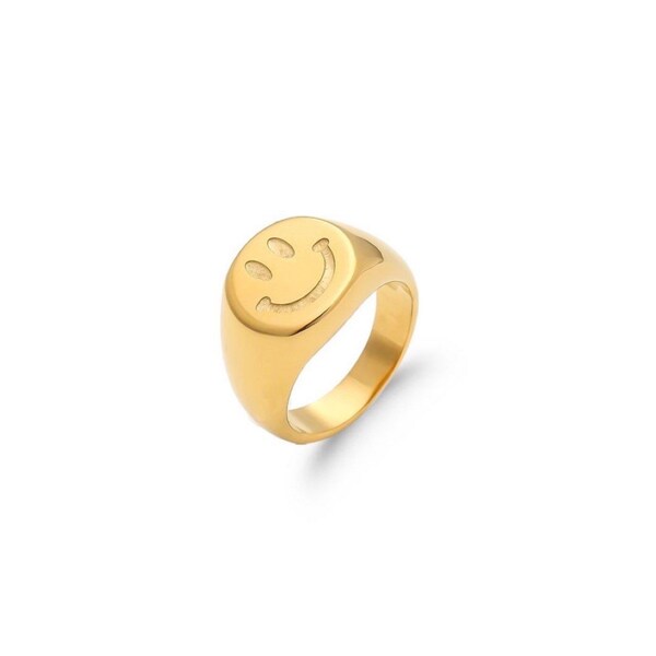 18K Gold Plated Smiley Face Ring, Emoji Ring, Happy Face Ring, Gold Chunky Ring, Stacking Ring, Birthday Gift Ring, Friendship Ring